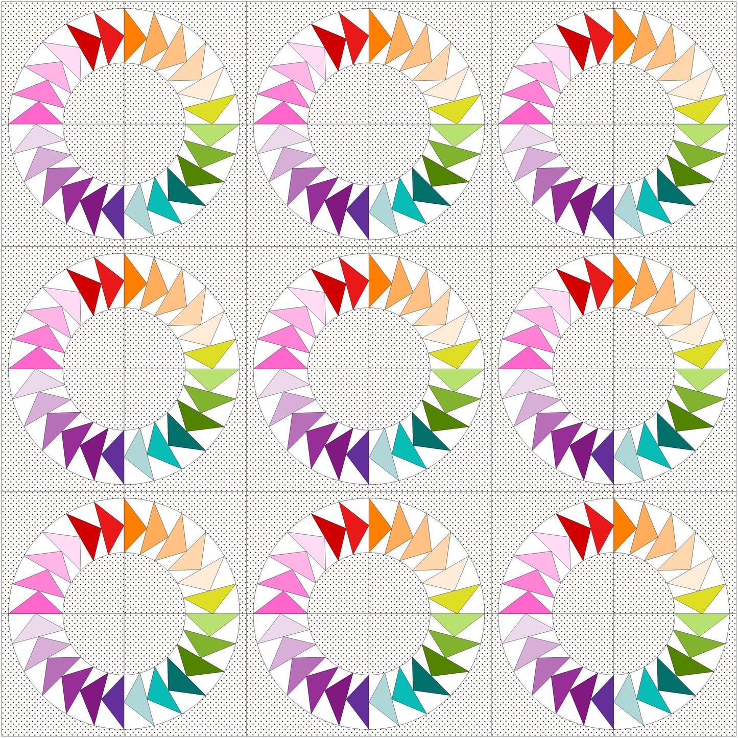 Flying geese circle Foundation Paper Piecing FPP Mini Quilt block pattern Digital Download