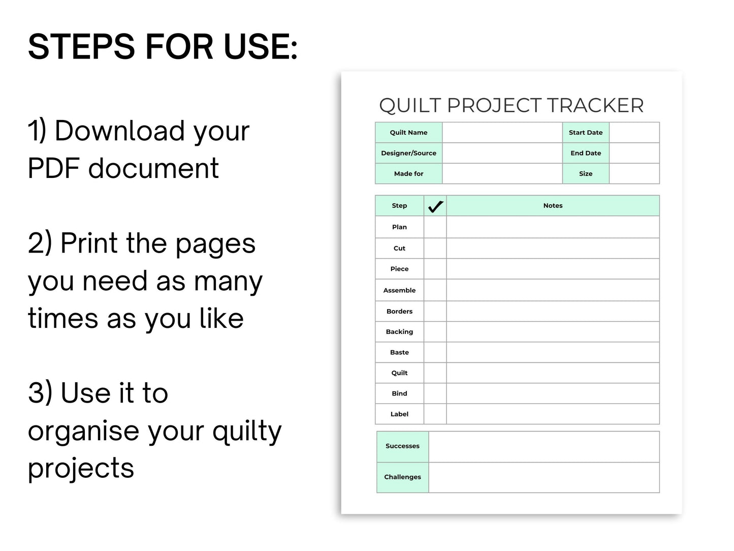 Quiltmaker's Planner, Printable Simple Quilting Journal Digital Download, Printable Quilt Planner, Quilt Summary Sheets, Quilting Planner