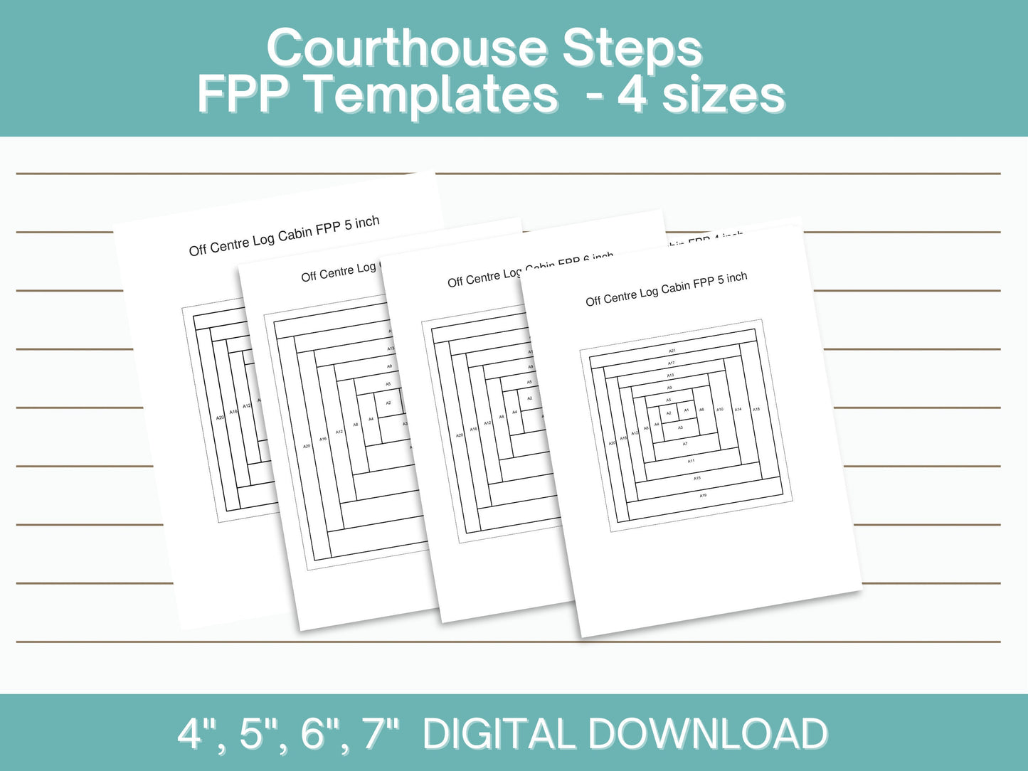 Off Centre Log Cabin FPP foundation paper piecing || Curved log cabin Digital Downloadquilt block pattern