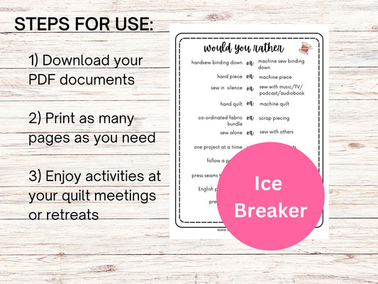 Would You Rather... Quilt Meeting Ice Breaker Printable Digital Download Quilt Retreat