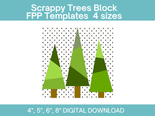 Scrappy Trees FPP Foundation Paper Piecing quilt block pattern Digital Download