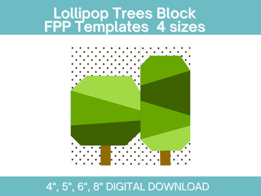 Lollipop Trees FPP Foundation Paper Piecing quilt block pattern Digital Download