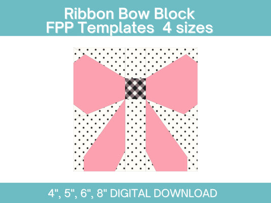 Ribbon Bow FPP Foundation Paper Piecing quilt block pattern Digital Download