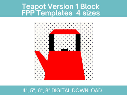 Teapot Block 1 FPP Foundation Paper Piecing quilt block pattern Digital Download