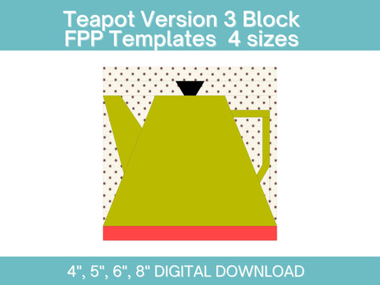 Teapot Block 3 FPP Foundation Paper Piecing quilt block pattern Digital Download