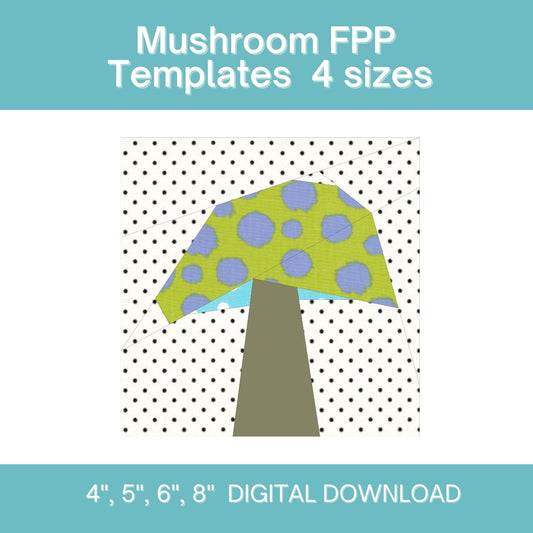 Mushroom FPP Foundation Paper Piecing quilt block pattern Digital Download