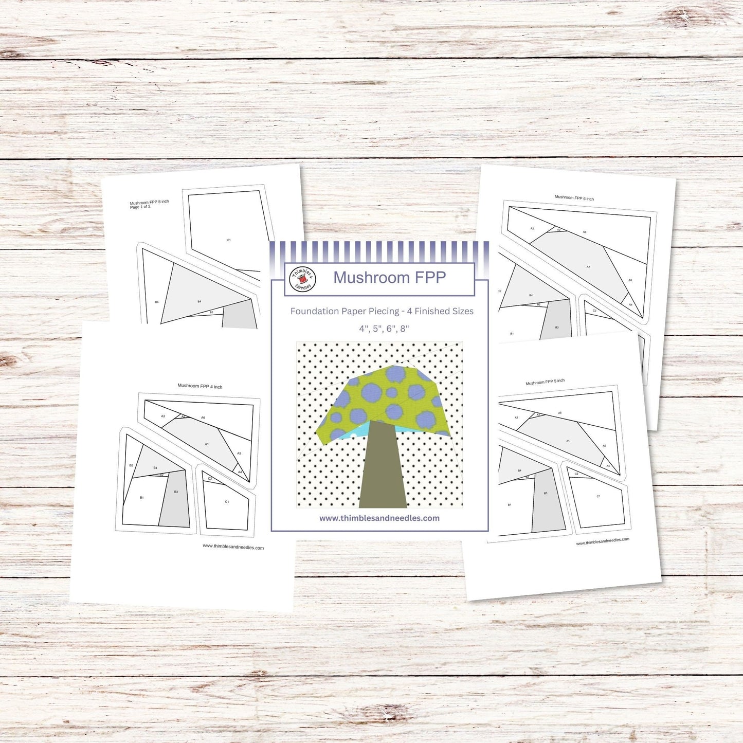 Mushroom FPP Foundation Paper Piecing quilt block pattern Digital Download