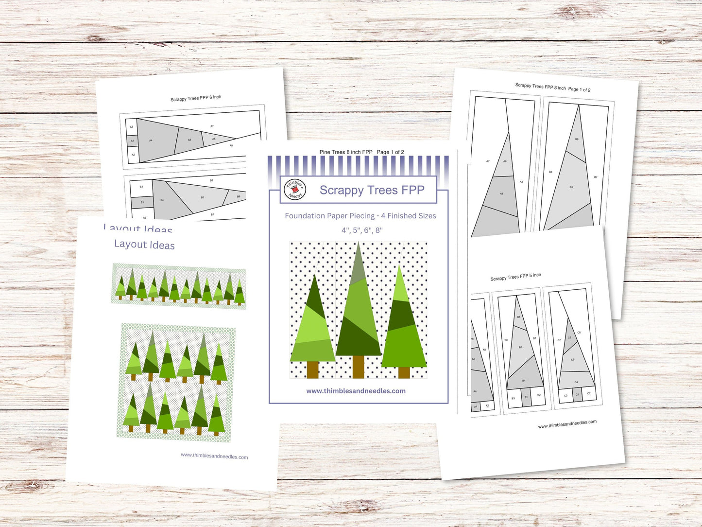 Scrappy Trees FPP Foundation Paper Piecing quilt block pattern Digital Download