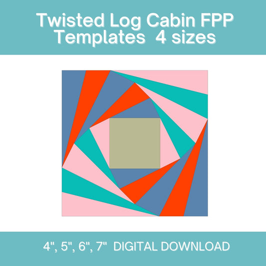 Twisted Log Cabin FPP Foundation Paper Piecing quilt block pattern Digital Download