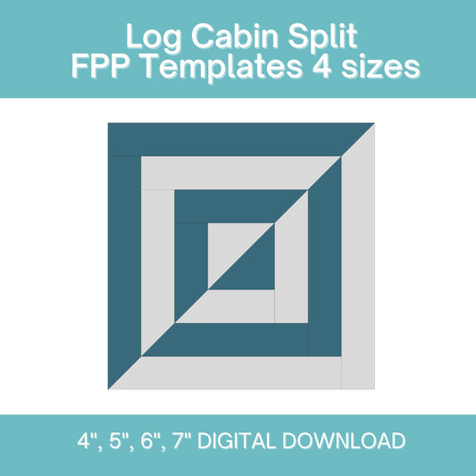 Log Cabin Split FPP Foundation Paper Piecing quilt block pattern Digital Download