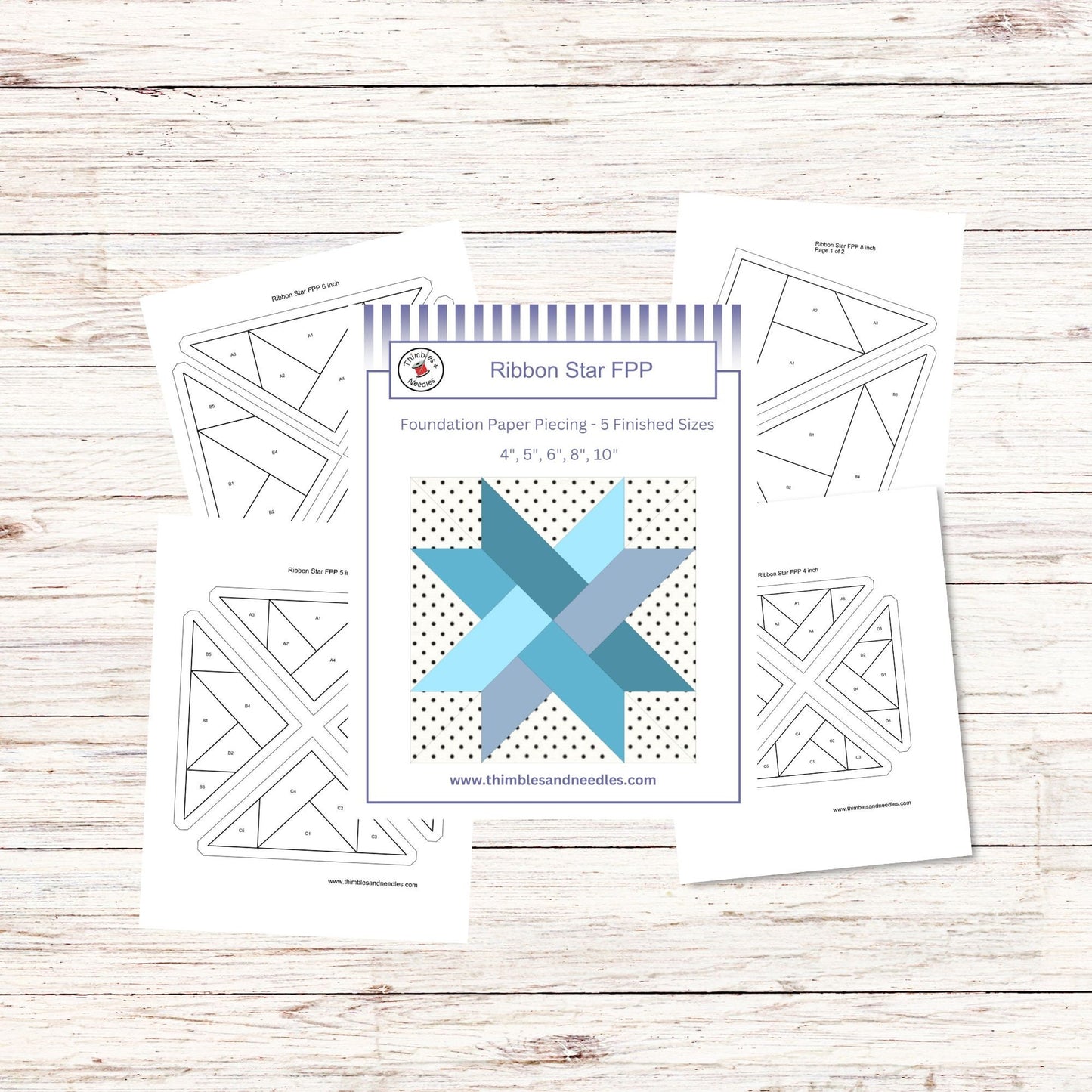 Ribbon Star FPP Foundation Paper Piecing quilt block pattern Digital Download
