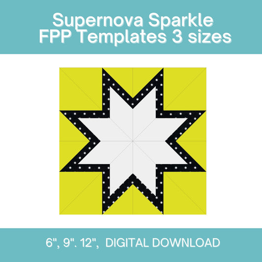 Supernova Sparkle Star FPP Foundation Paper Piecing quilt block pattern Digital Download
