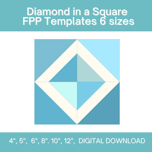 Diamond in a Square FPP Foundation Paper Piecing quilt block pattern Digital Download