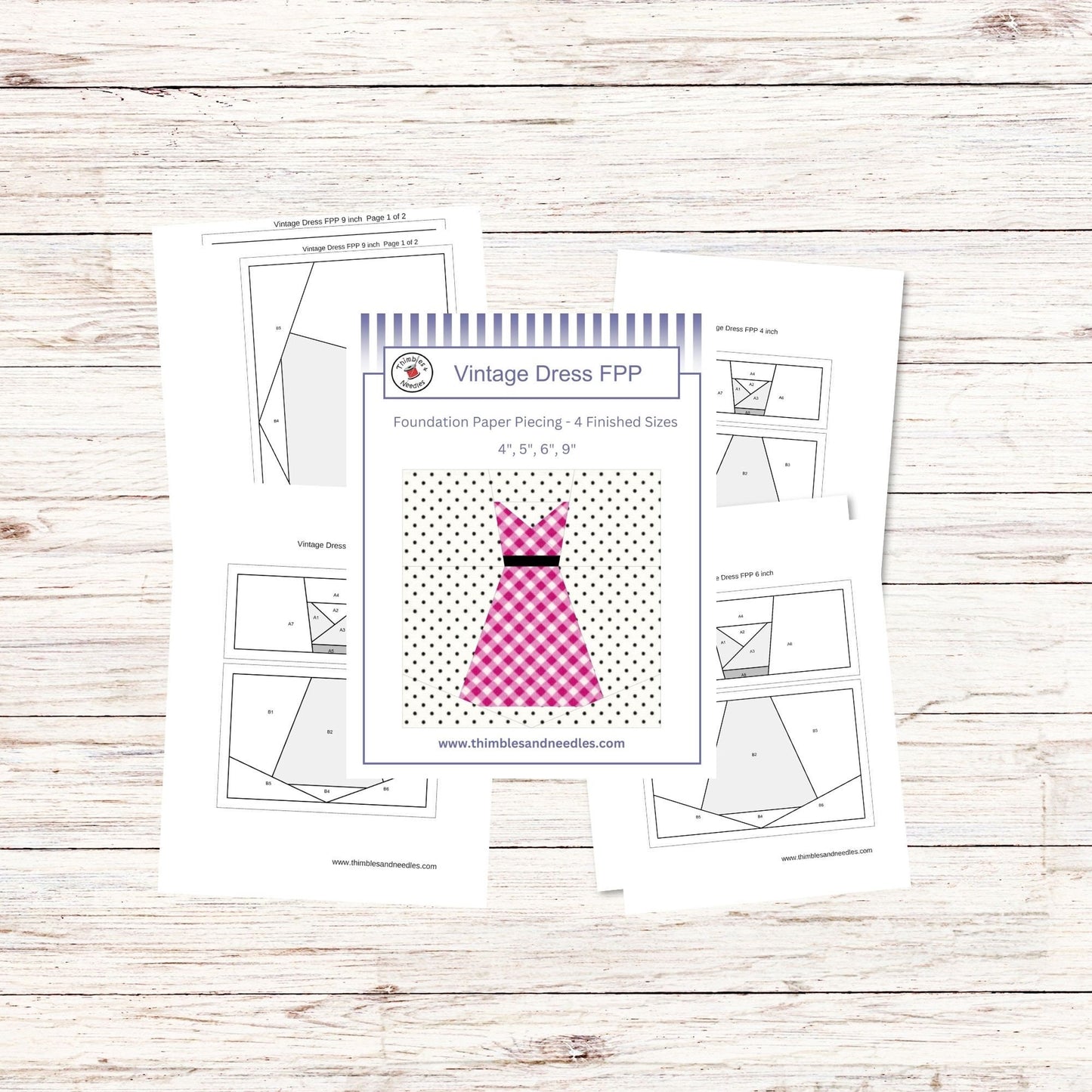 Vintage Dress FPP Foundation Paper Piecing quilt block pattern Digital Download