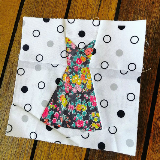Vintage Dress FPP Foundation Paper Piecing quilt block pattern Digital Download