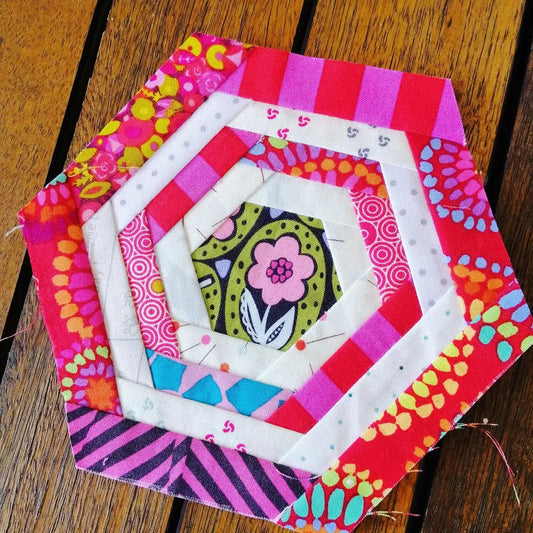 Hexagon Log Cabin FPP Foundation Paper Piecing quilt block pattern Digital Download