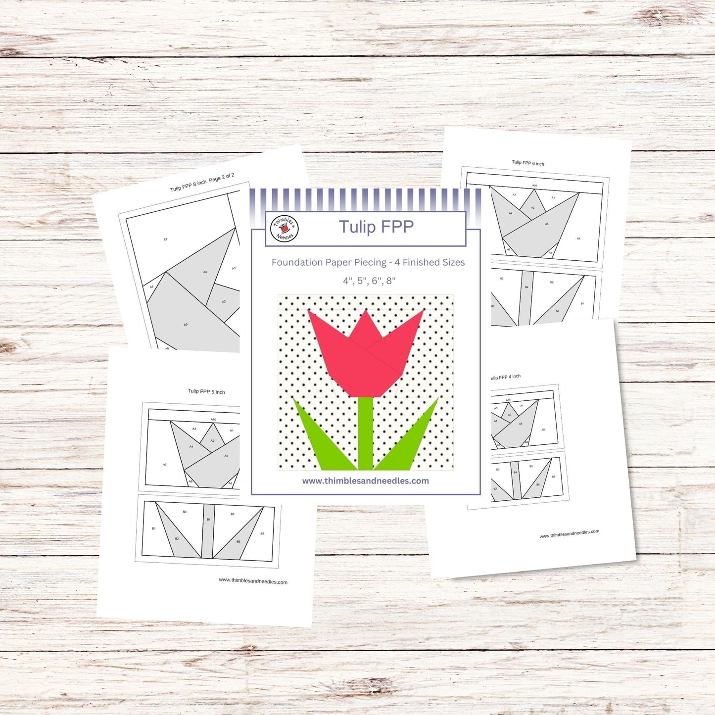 Tulip FPP Foundation Paper Piecing quilt block pattern Digital Download