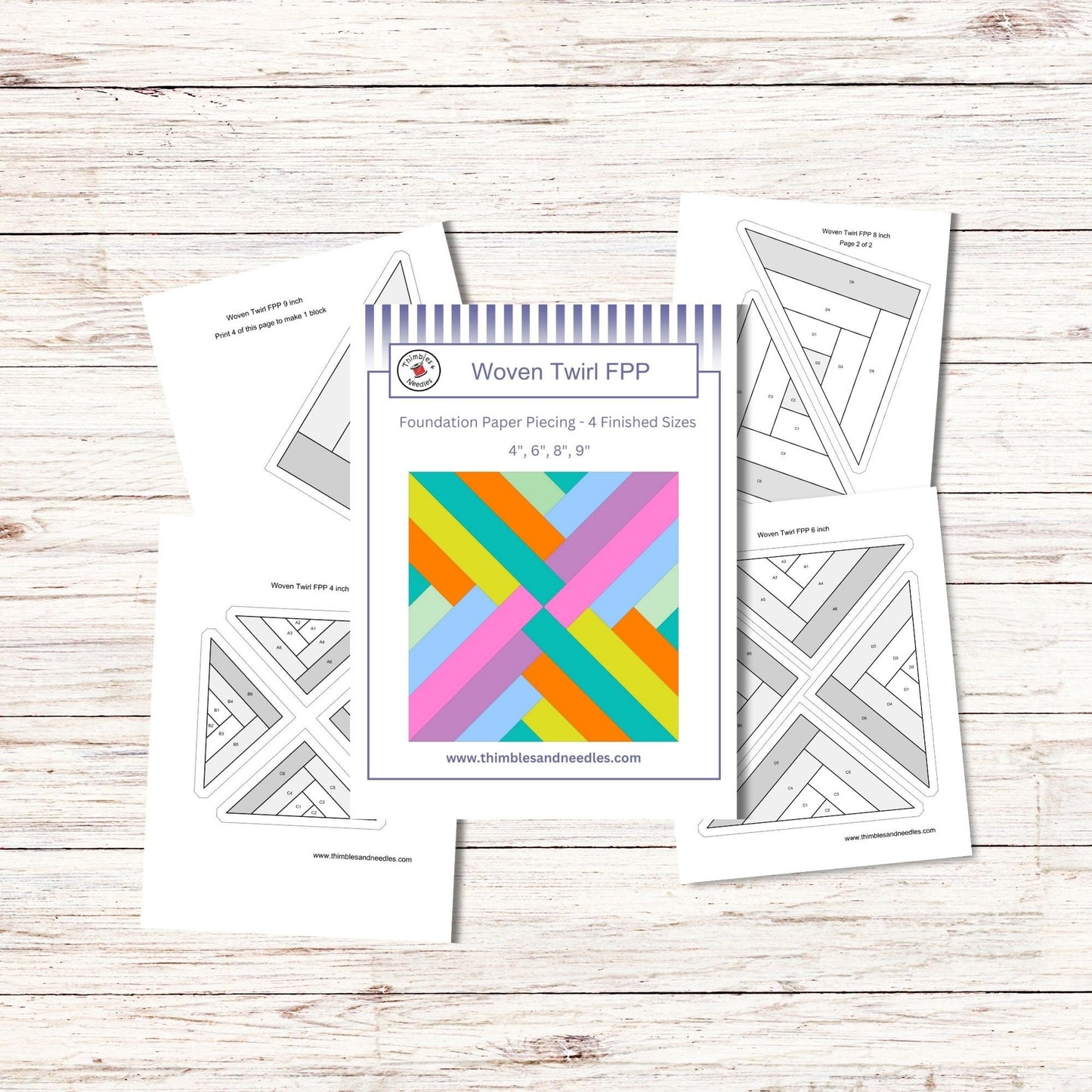Woven Twirl FPP Foundation Paper Piecing quilt block pattern Digital Download