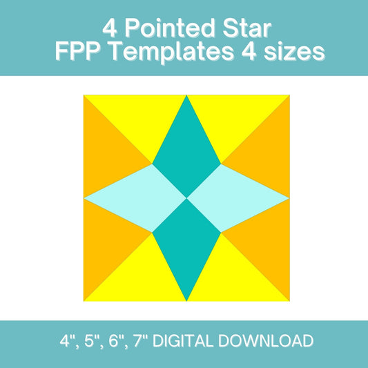 4 Pointed Star FPP Foundation Paper Piecing quilt block pattern Digital Download