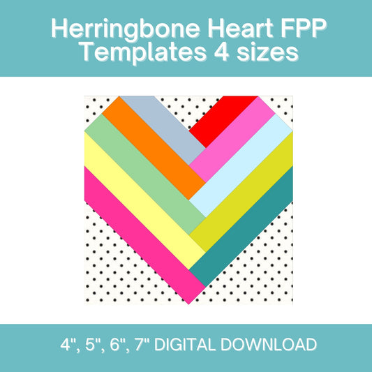 Herringbone Heart FPP Foundation Paper Piecing quilt block pattern Digital Download