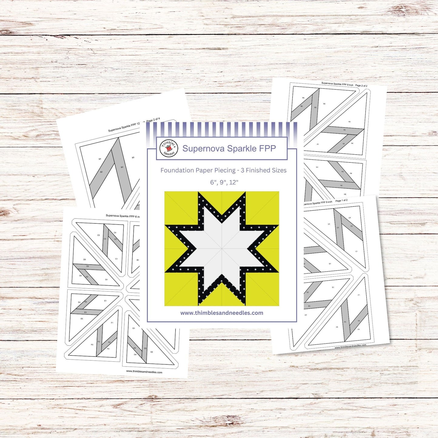 Supernova Sparkle Star FPP Foundation Paper Piecing quilt block pattern Digital Download