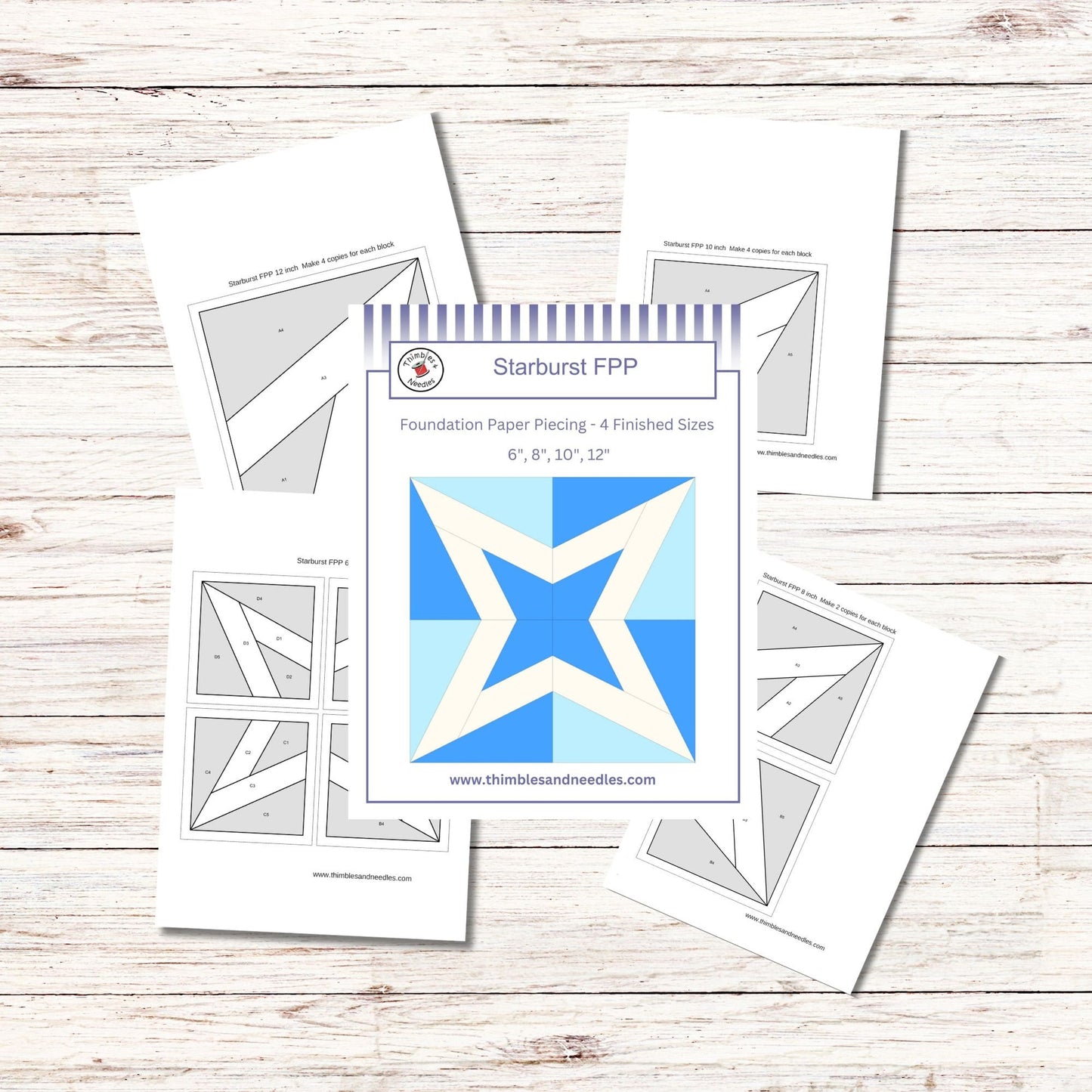 Starburst FPP Foundation Paper Piecing quilt block pattern Digital Download