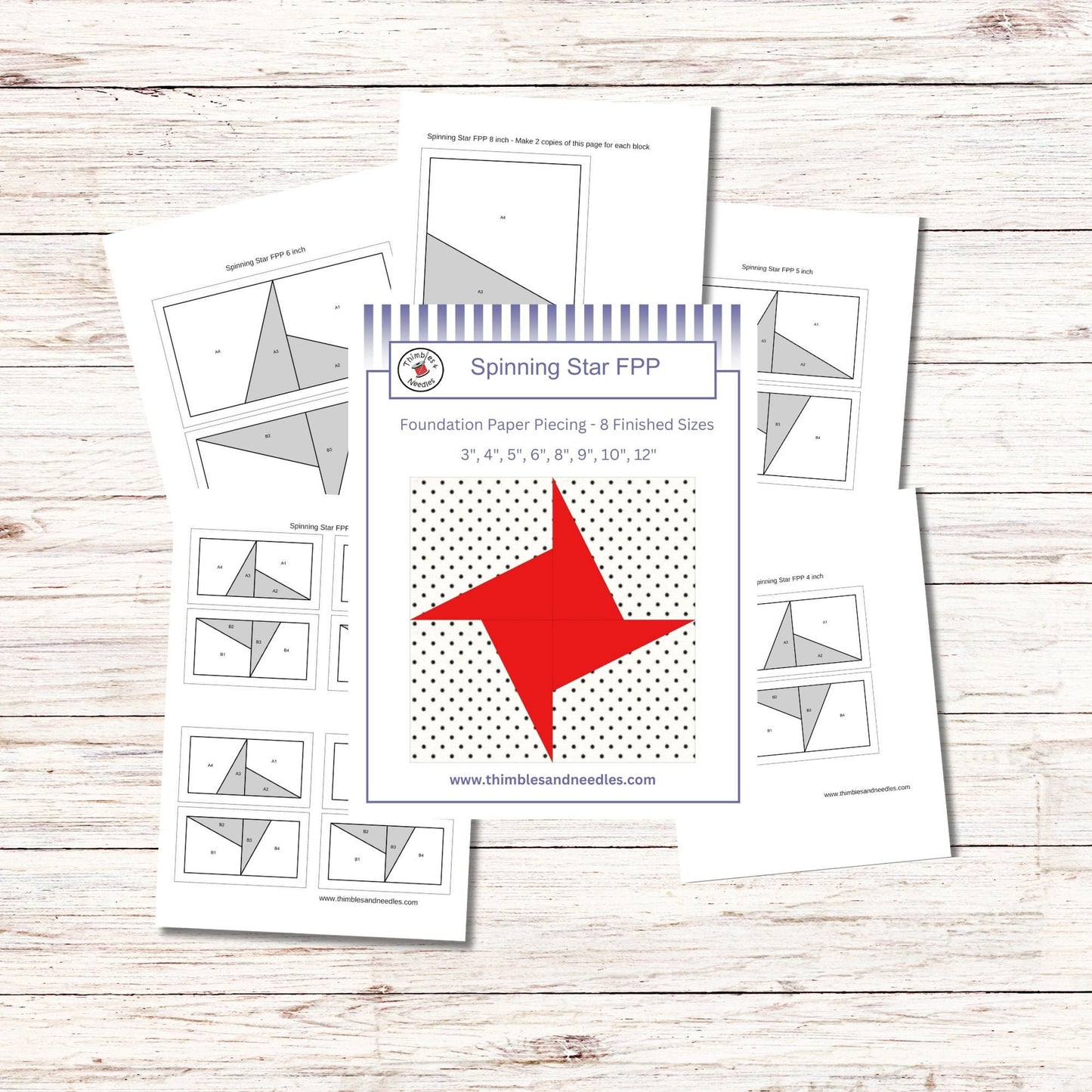 Spinning Stars FPP Foundation Paper Piecing quilt block pattern Digital Download