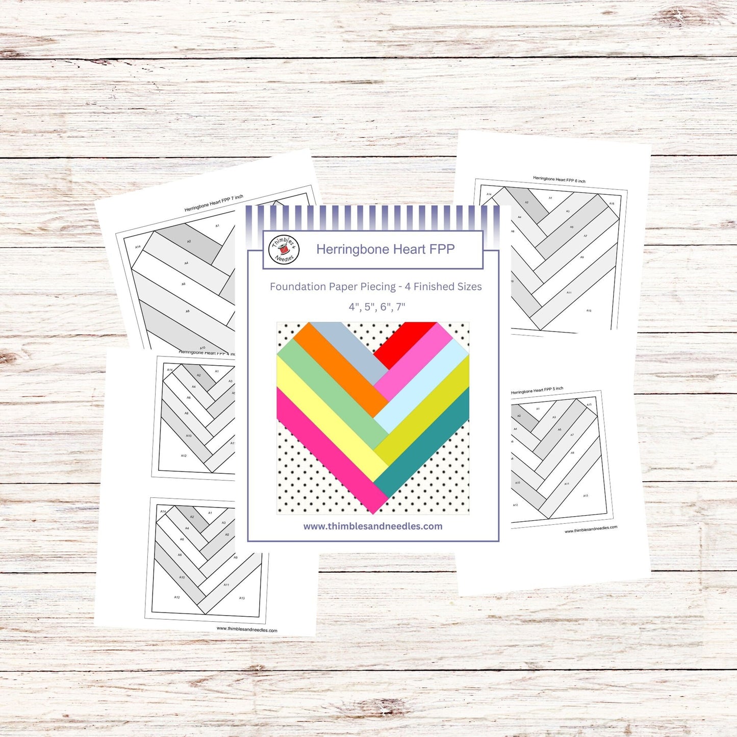 Herringbone Heart FPP Foundation Paper Piecing quilt block pattern Digital Download