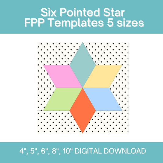Six Pointed Star FPP Foundation Paper Piecing quilt block pattern Digital Download