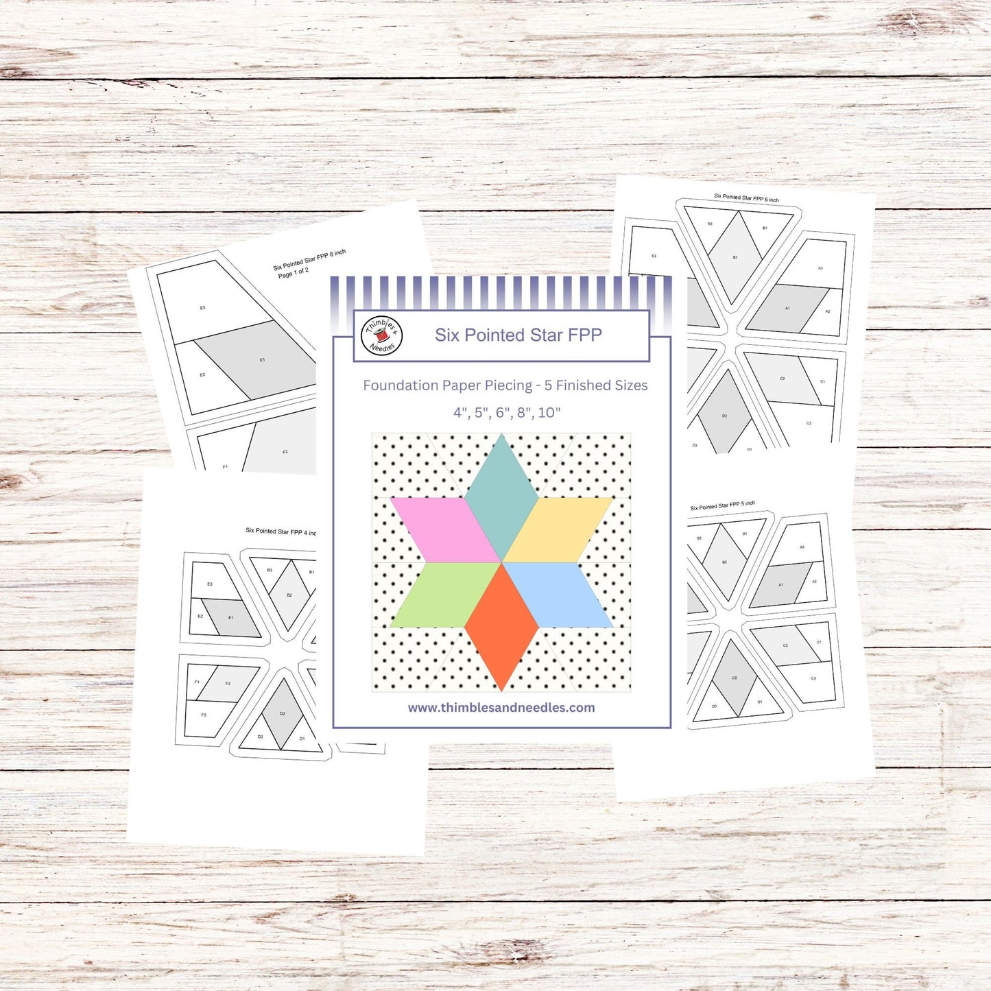 Six Pointed Star FPP Foundation Paper Piecing quilt block pattern Digital Download