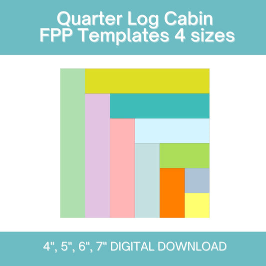 Quarter Log Cabin FPP Foundation Paper Piecing quilt block pattern Digital Download