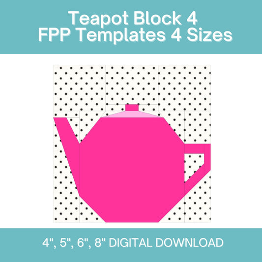 Teapot Block 4 FPP Foundation Paper Piecing quilt block pattern Digital Download