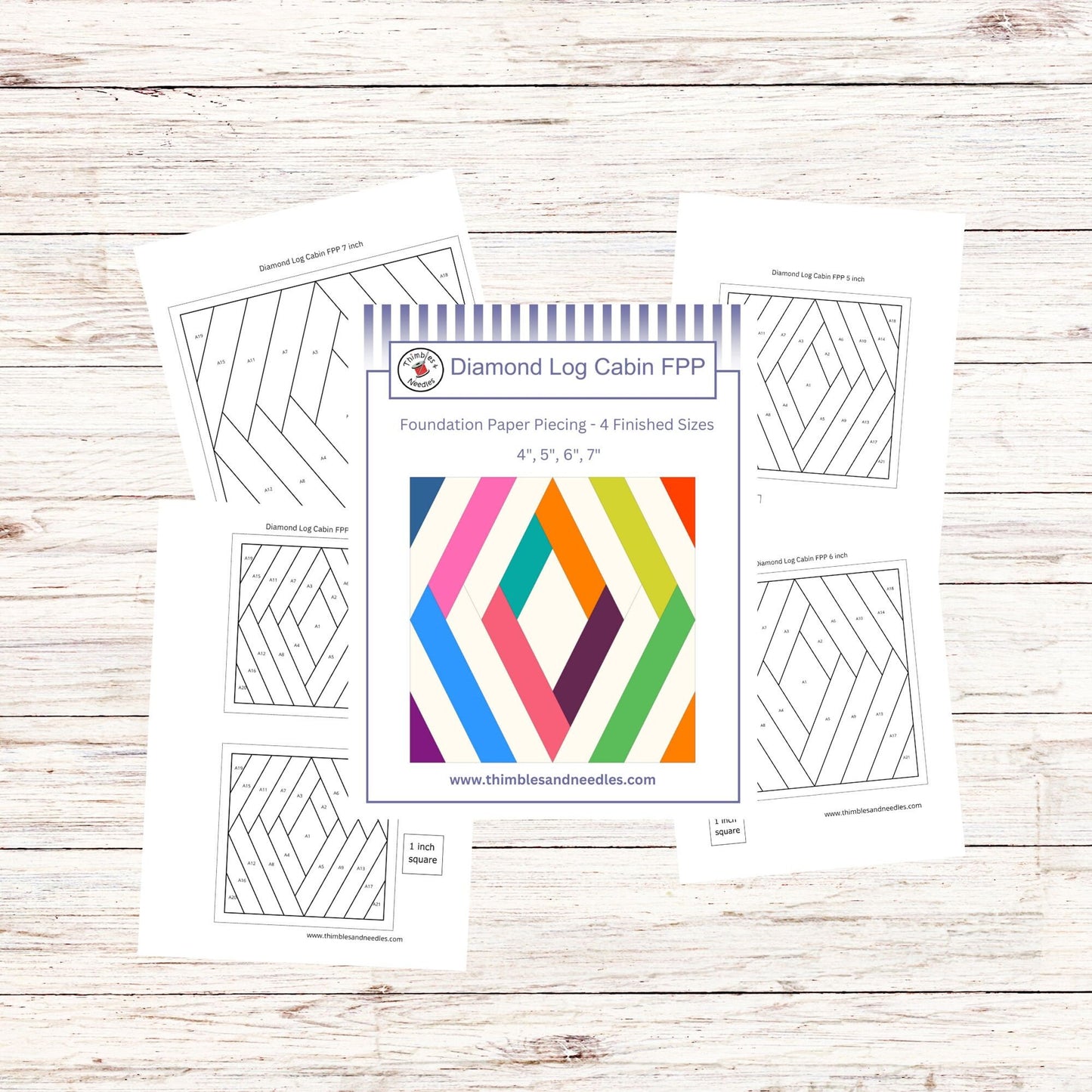 Diamond Log Cabin FPP Foundation Paper Piecing quilt block pattern Digital Download