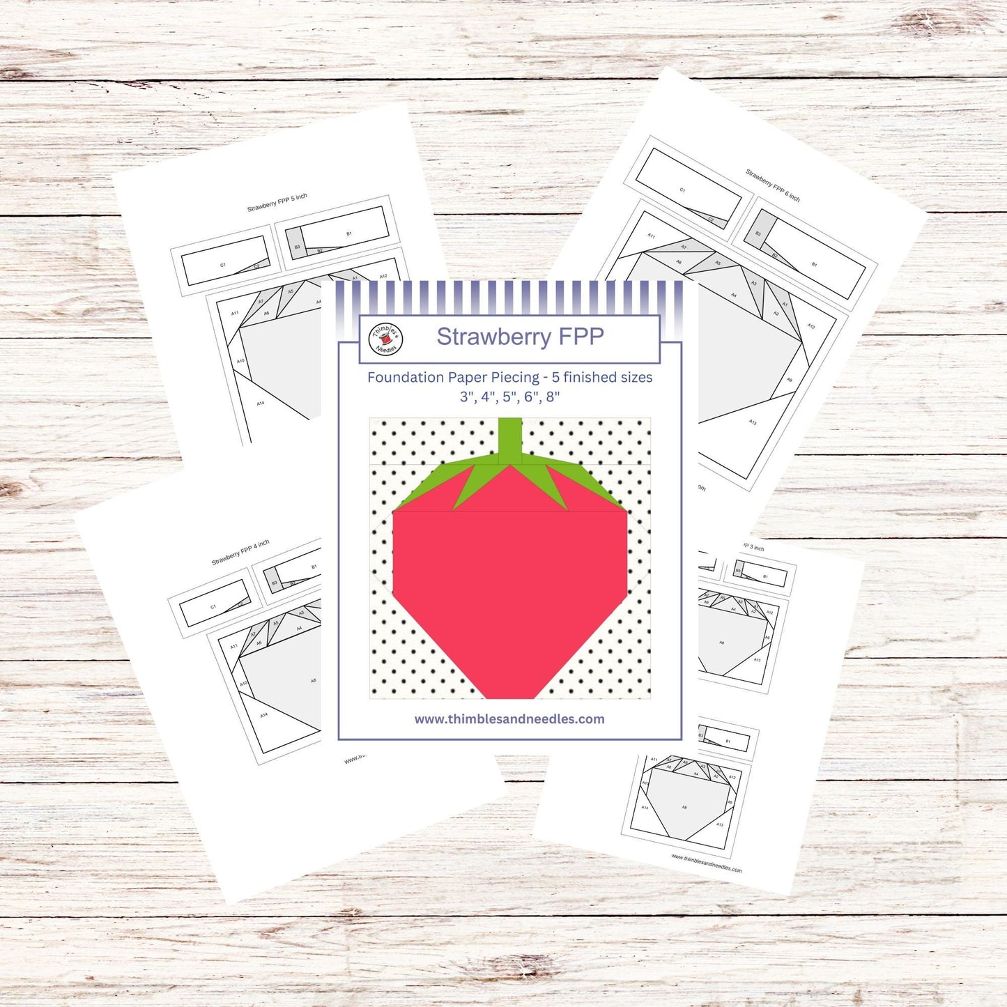 Strawberry FPP Foundation Paper Piecing quilt block pattern Digital Download