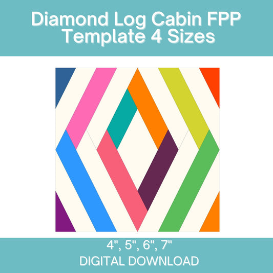Diamond Log Cabin FPP Foundation Paper Piecing quilt block pattern Digital Download