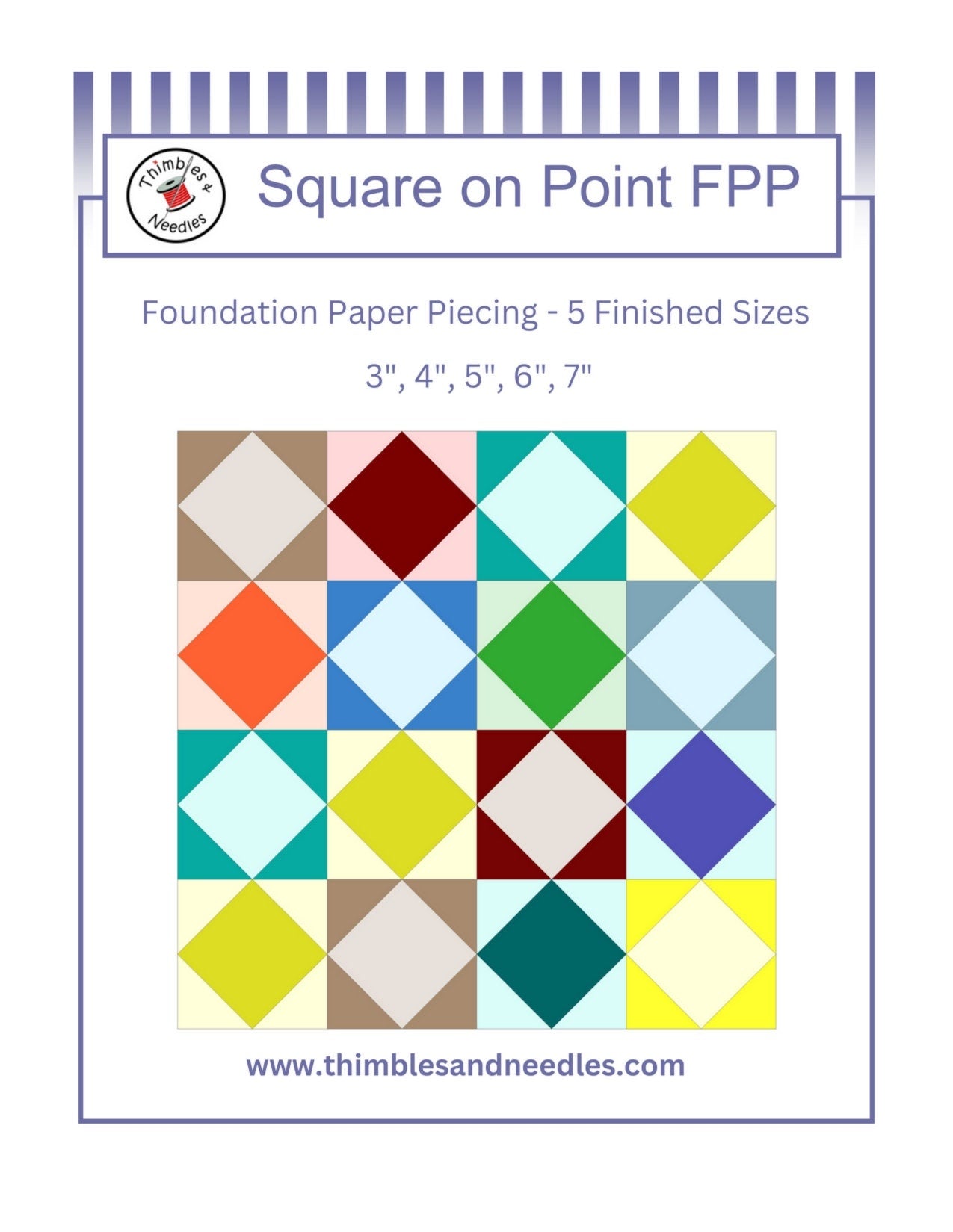 Square on Point FPP Foundation Paper Piecing quilt block pattern Digital Download