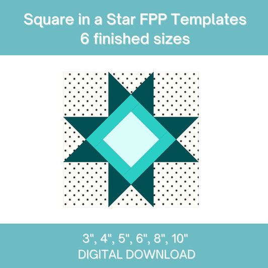 Square in a Star FPP Foundation Paper Piecing quilt block pattern Digital Download