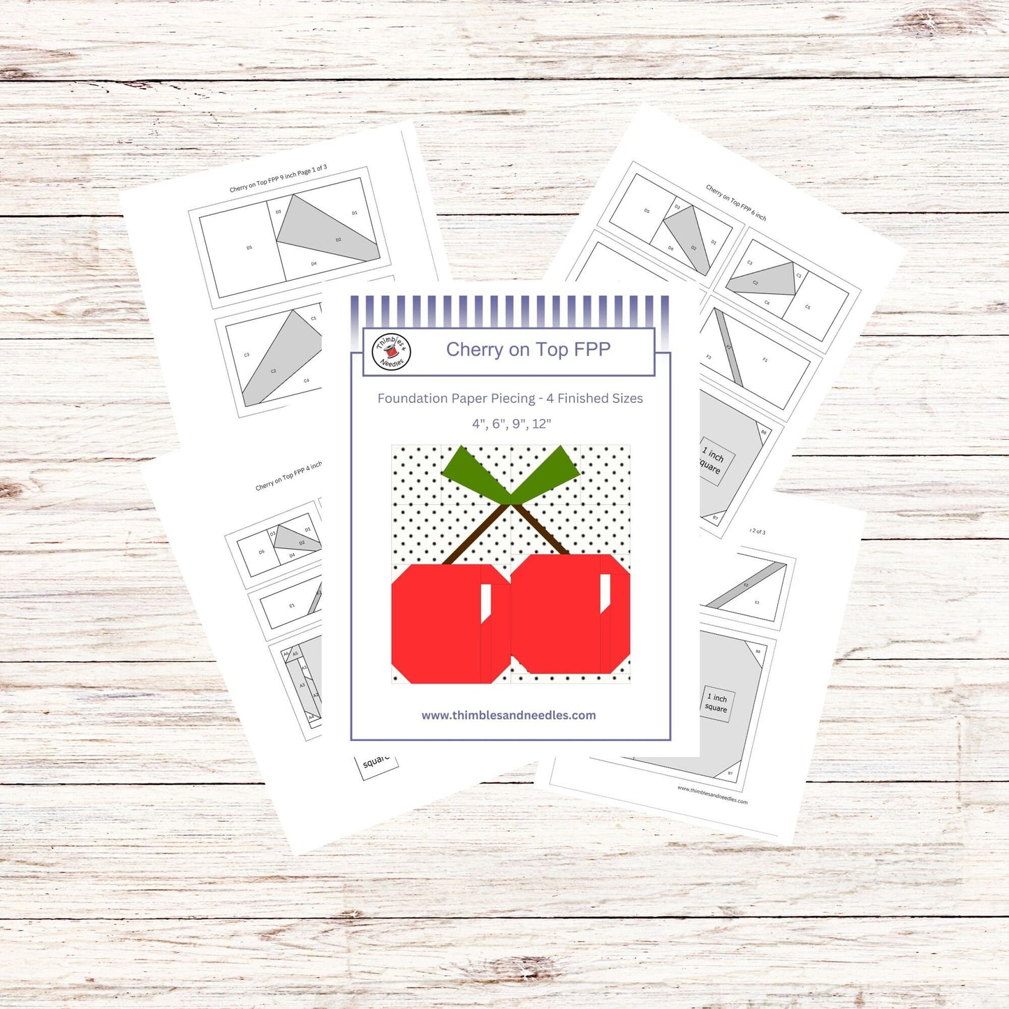 Cherry on Top FPP Foundation Paper Piecing quilt block pattern Digital Download