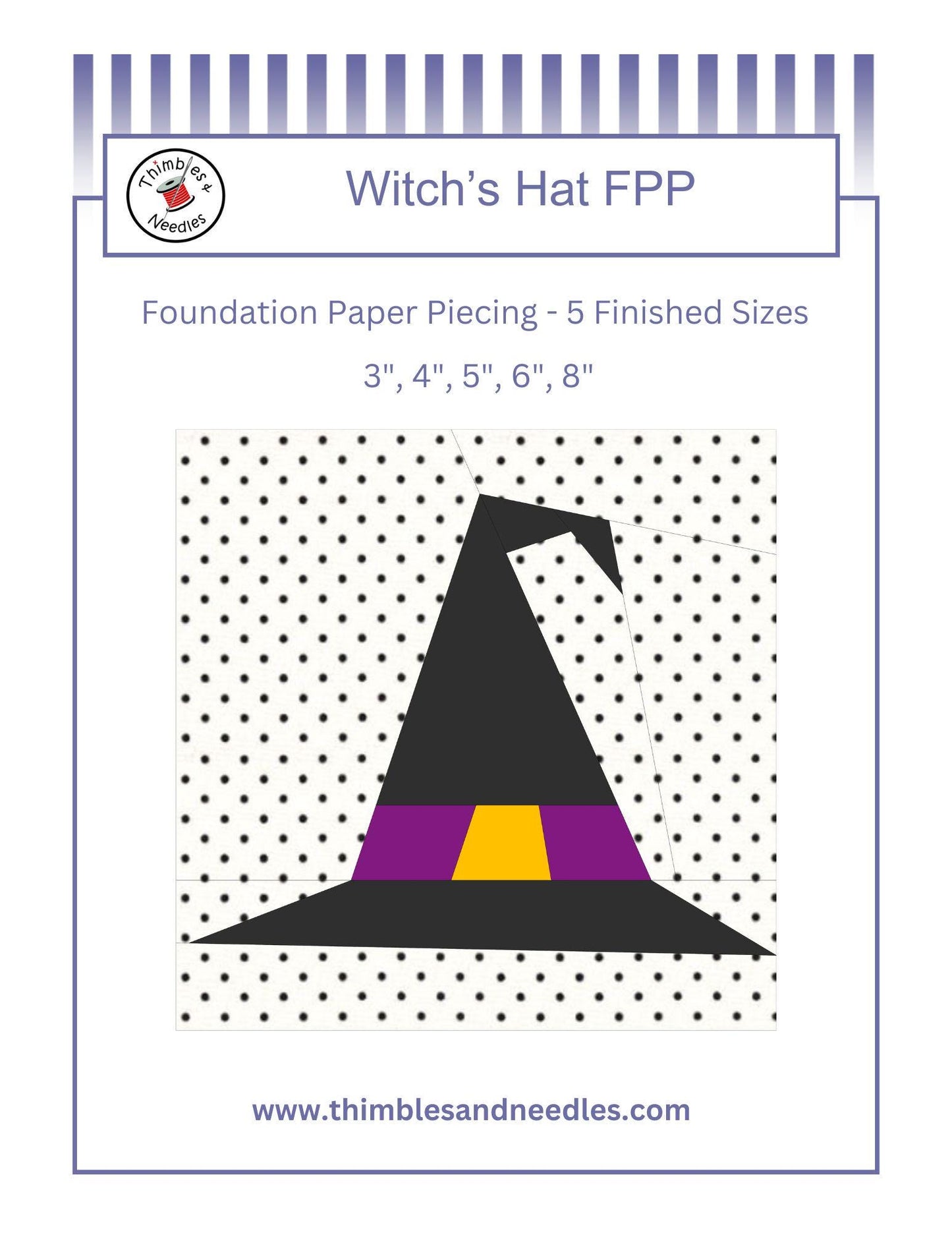 Witch's Hat FPP Foundation Paper Piecing quilt block pattern Digital Download