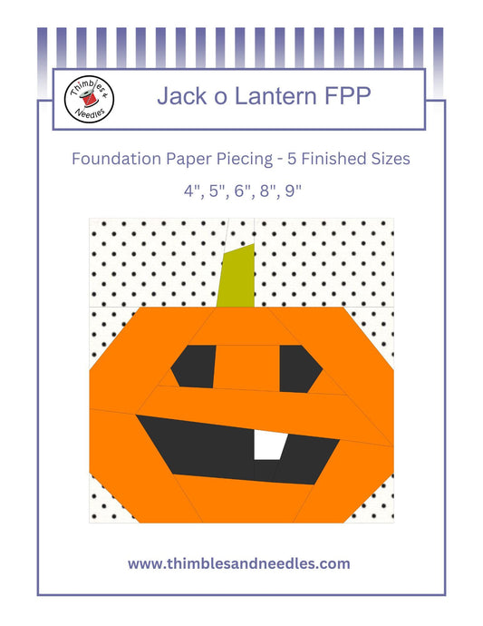 Jack o Lantern Pumpkin FPP Foundation Paper Piecing quilt block pattern Digital Download