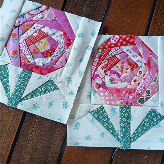 Rose FPP Foundation Paper Piecing quilt block pattern Digital Download