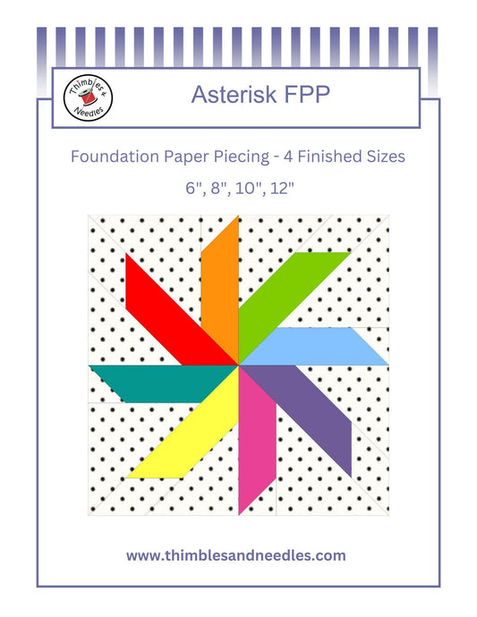 Asterisk Star FPP Foundation Paper Piecing quilt block pattern Digital Download