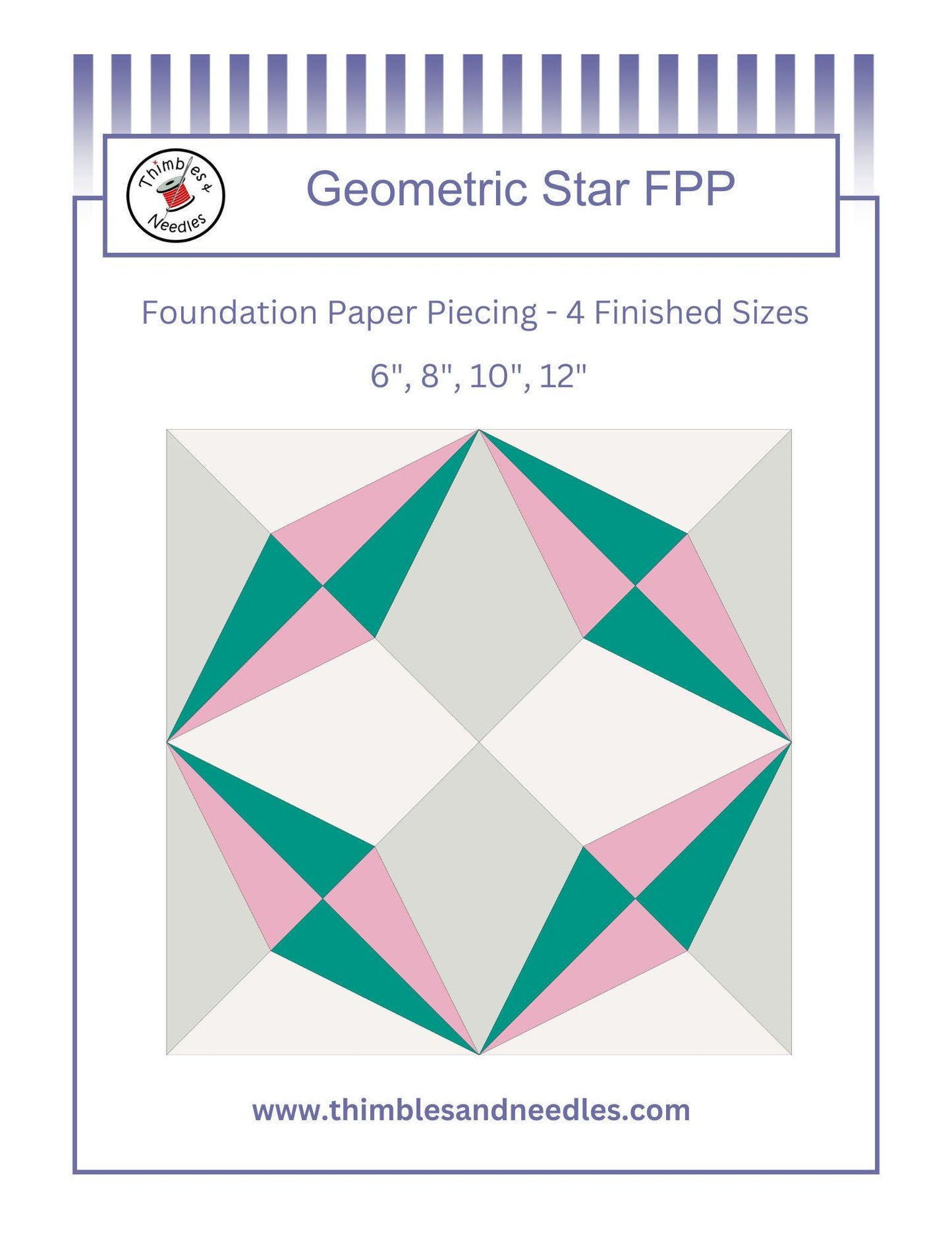 Geometric Star FPP Foundation Paper Piecing quilt block pattern Digital Download
