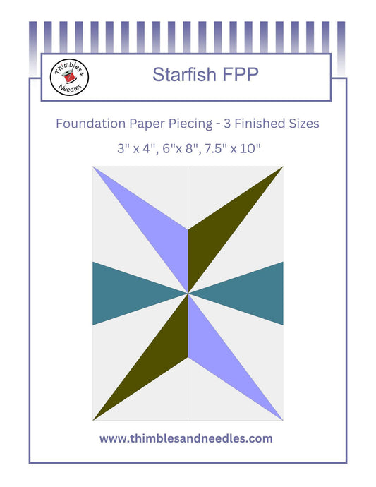 Starfish FPP Foundation Paper Piecing quilt block pattern Digital Download