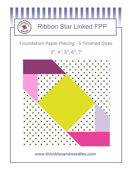 Ribbon Star Linked FPP Foundation Paper Piecing quilt block pattern Digital Download