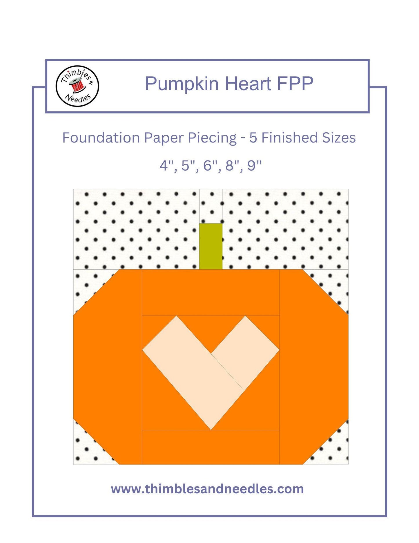 Pumpkin Heart FPP Foundation Paper Piecing quilt block pattern Digital Download