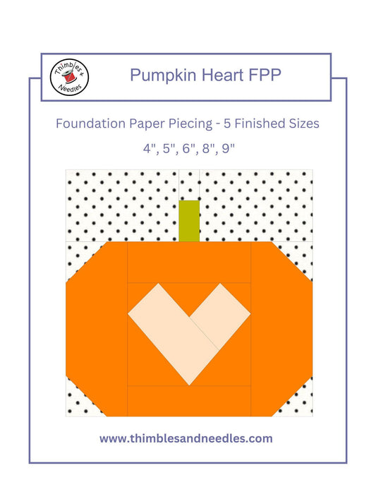 Pumpkin Heart FPP Foundation Paper Piecing quilt block pattern Digital Download