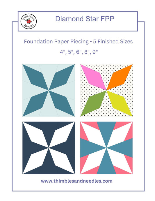 Diamond Star FPP Foundation Paper Piecing quilt block pattern Digital Download