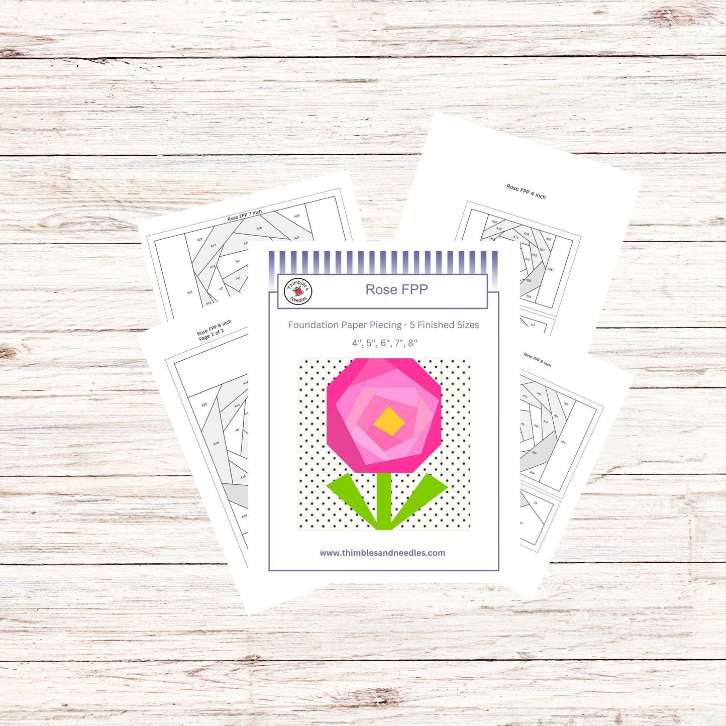 Rose FPP Foundation Paper Piecing quilt block pattern Digital Download