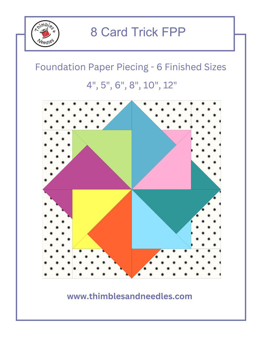 8 Card Trick FPP Foundation Paper Piecing quilt block pattern Digital Download